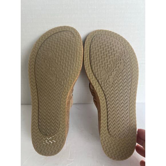 Skechers Beverley Arch Fit Sparkly Gold/Tan Wedge Slip On Strappy Sandals 7 - Picture 10 of 11